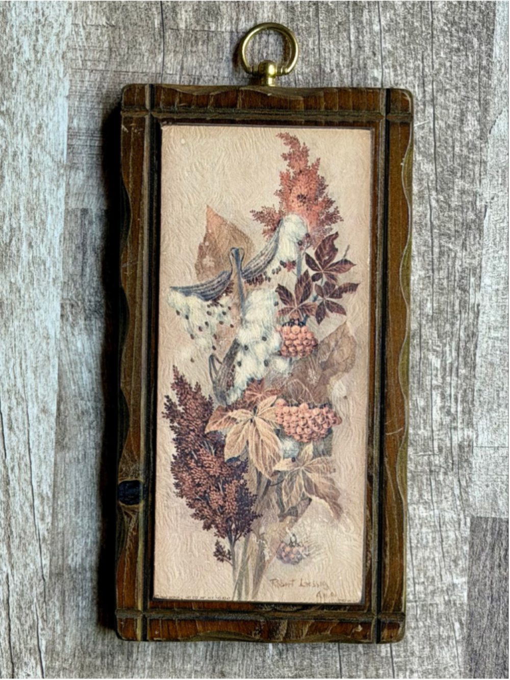 Vintage Robert Laessig Botanical Wood Plaque Wall Art Donald Art Co NY Floral